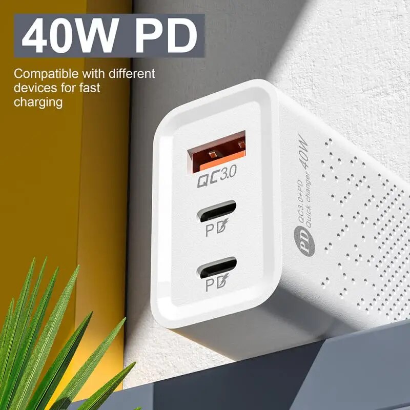 USB Wall Charger QC3.0+PD40/20W USB Cube Power Adapter Multi-port Cellphone Charger US/EU Plug Travel Charger Adapter For Phone