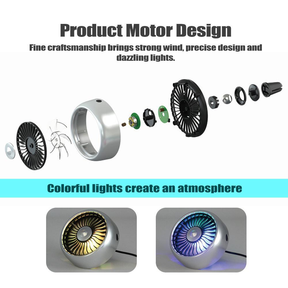 Mini Car Fan for Car Air Vent Mounted,Low Noise USB Stand Fan with 3 Speeds&LED Colorful light,360° Rotatable Car Auto Powerful Cooling Air Fan for Sedan SUV Auto Vehicles. 