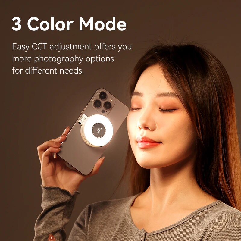 Ulanzi LM19 MagSafe Video Light Bi-Color Selfie Light for iPhone 15 14 13 Pro Max Flip Fill Light As Phone Stand for Video Vlog. 