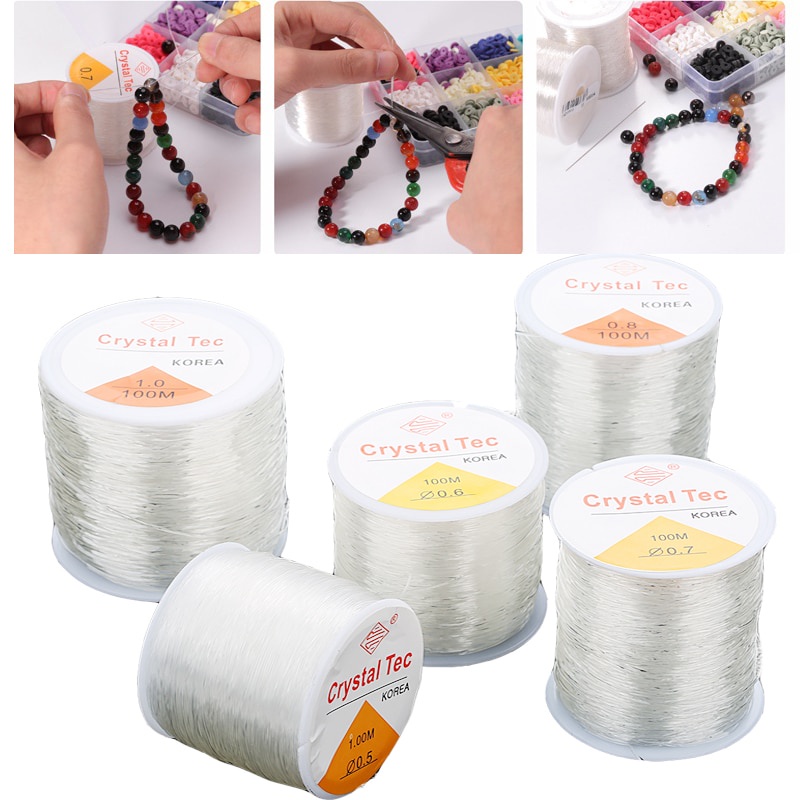 0.5-1mm 100m/ Roll Transparent Elastic Crystal Line Beading Cord String Wire Thread for Jewelry Making DIY Necklace Bracelet Accessories [Jane Eyre]. 