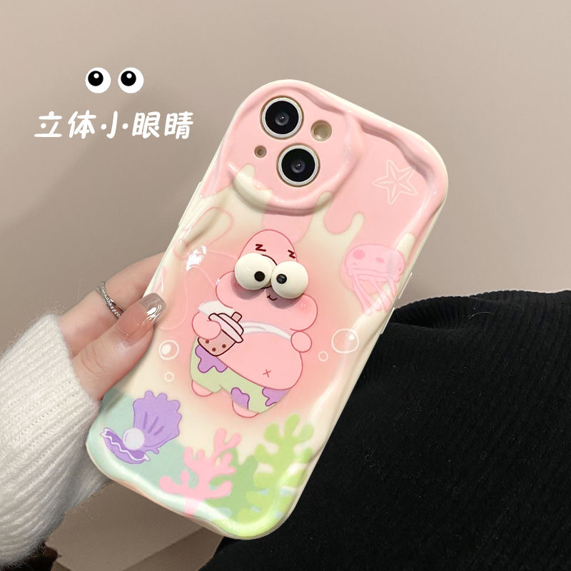 Big Eyes SpongeBob Cartoon TPU Soft Phone Case For iPhone 11 12 Mini 13 Pro Max 14 Pro 15 Pro X XS Max XR 7 8 Plus With Pendant. 
