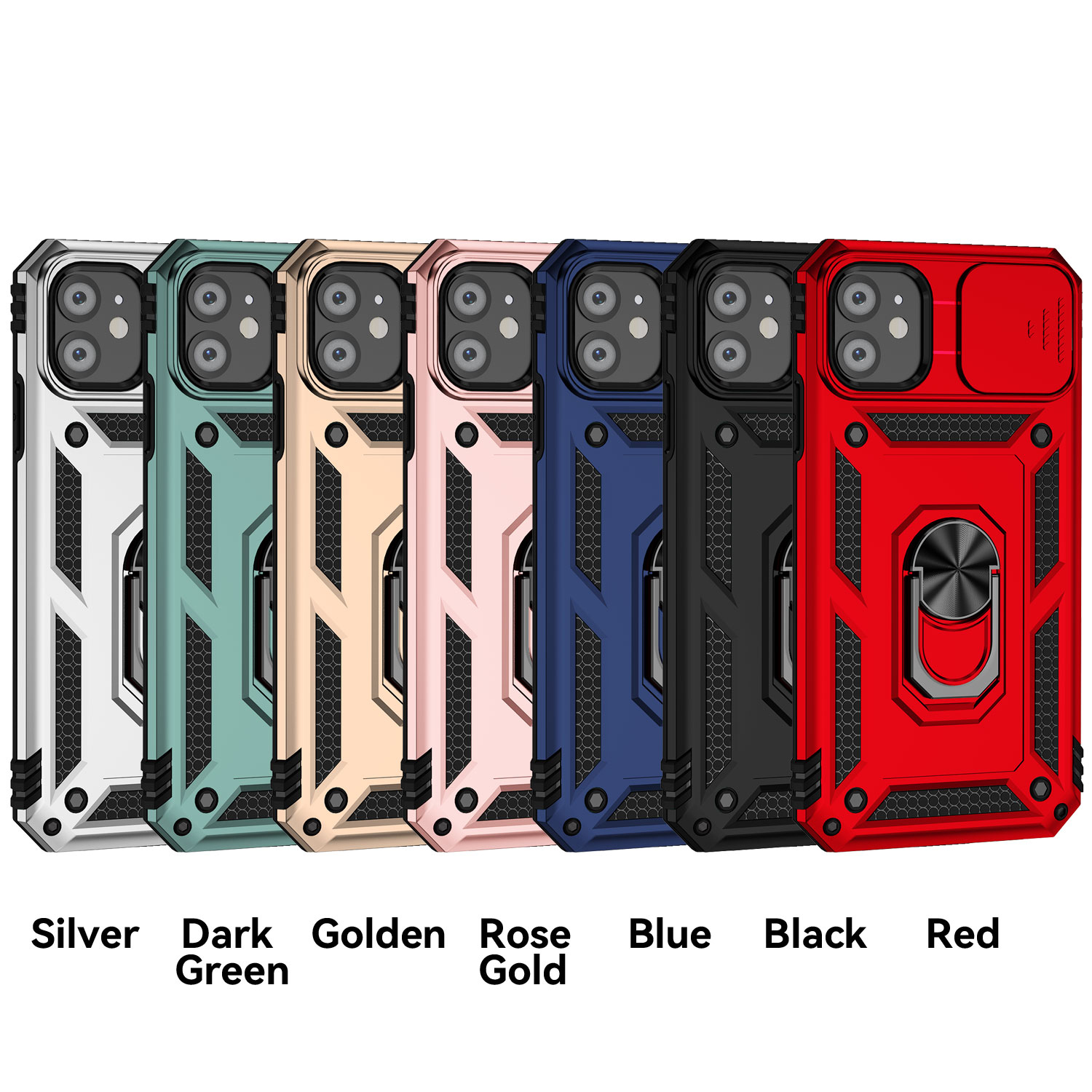 For iPhone 12 Mini Case with Slide Camera Cover, 360° Ring Holder Metal Kickstand, work for Phone Holder Car Mount, Drop Peep Protection. 