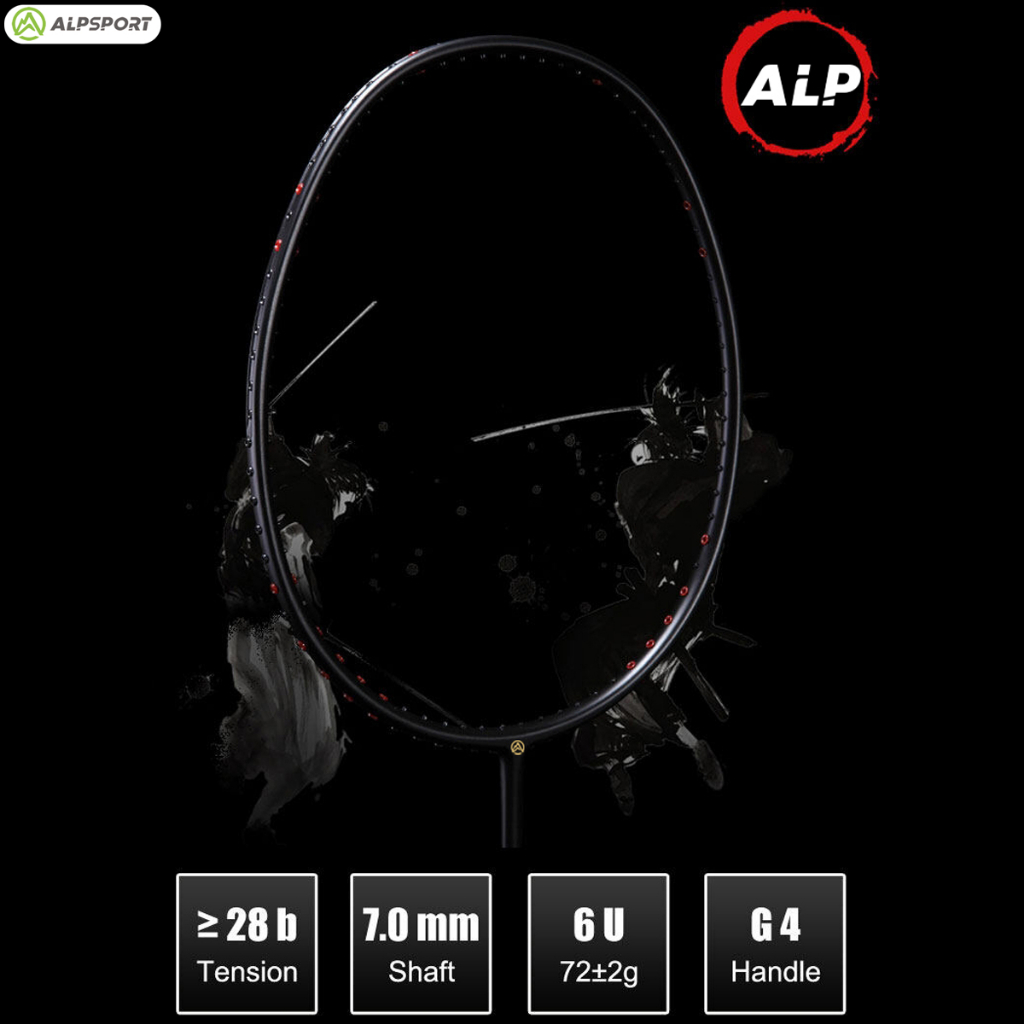 ALP-SPORTS XHP Pro 6U Carbon Fiber Badminton Racket (72g) - 2-3 Years Durability, 285mm Balance, Pre-Strung for Power & Control. 