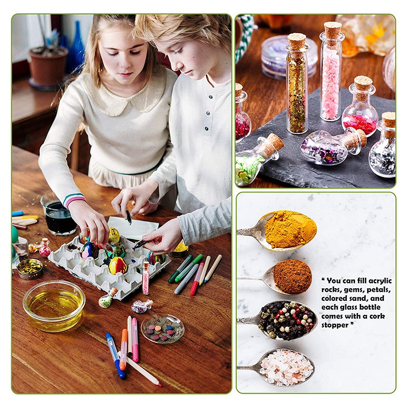 50 Pieces Small Mini Glass Jars Bottles with Cork Stoppers 5 Shapes Tiny Wishing Drifting Bottle Crafts DIY Projects. 