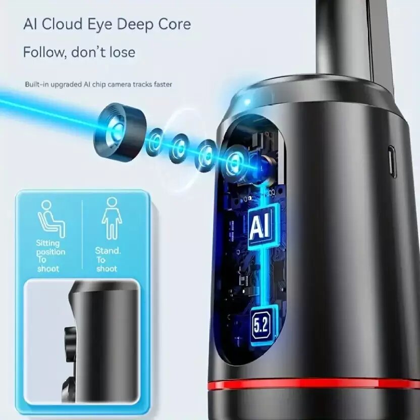 Retrack Q02 AI Tracker 360° Auto Face Tracking Smart Selfie Gimbal Stabilizer Fill Light Tripod With Type-C.. 