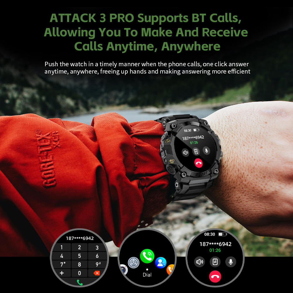 LOKMAT New ATTACK 3 PRO Smart Watch Bluetooth Call Fitness Tracker Flashlight Information Push Mobile Heart Rate Monitor. 