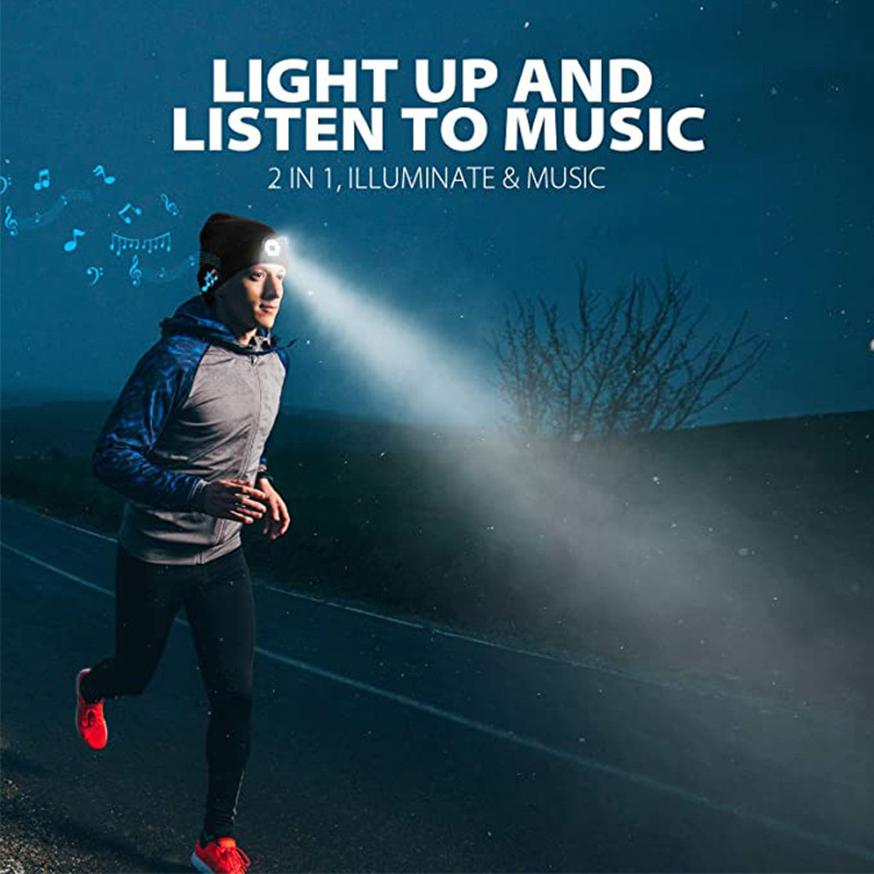 ♬Bluetooth Beanie Hat With LightMusical Knitted Washable Cap With Headphone Built-In Stereo Speakers & Mic For Running Hiking For Men Women Teens 2 Levels Of Brightness And Sos-Mode Emergency. 