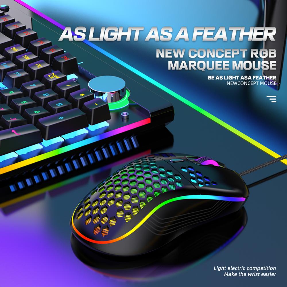 （NEW）Lightweight RGB Gaming Mouse 7200DPI Ergonomic Mice with Ultra Weave Cable For Computer Gamer. 