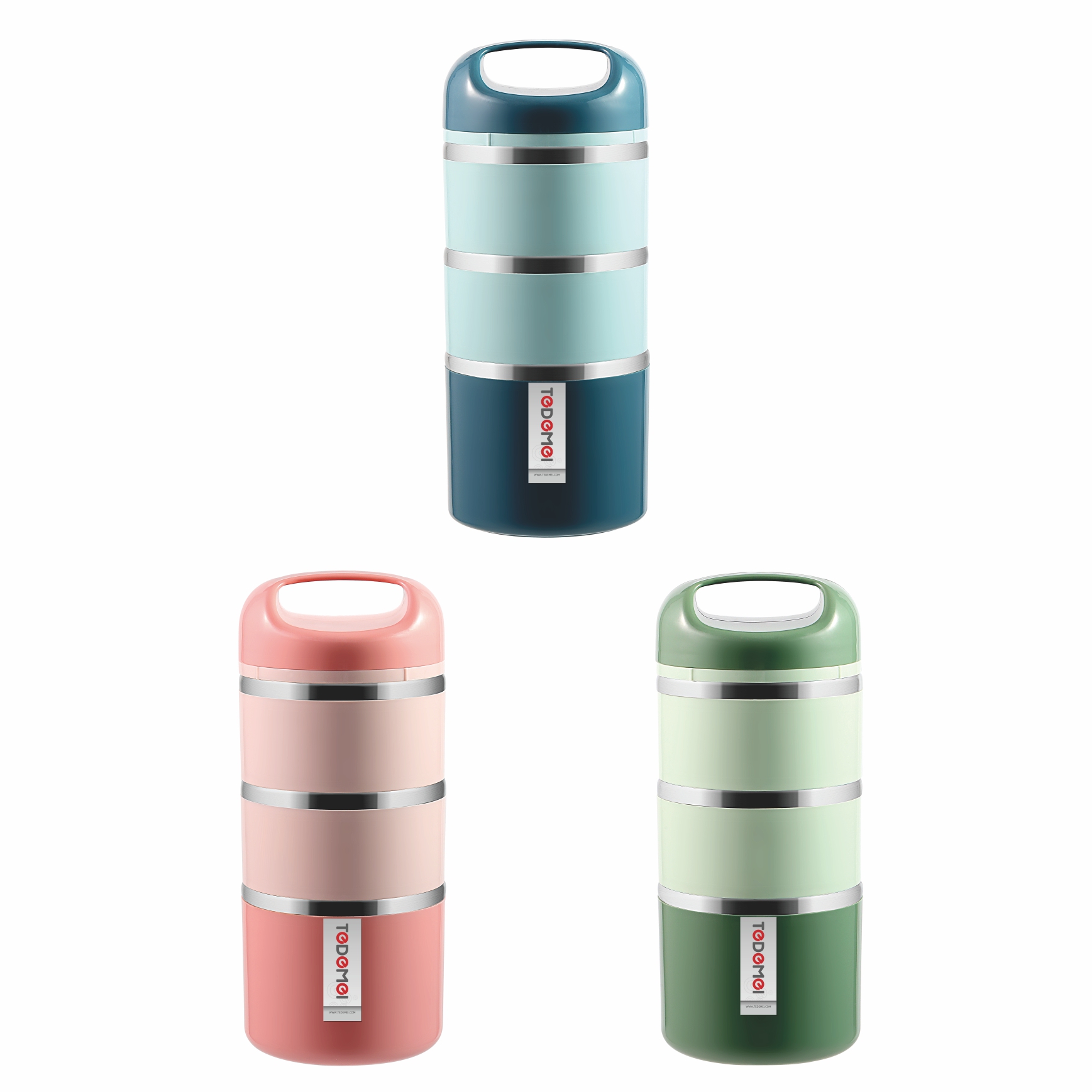 Tedemei 3 Layers with Handle Inner Stainless Steel Bento Lunch box - 1430 ml -. 