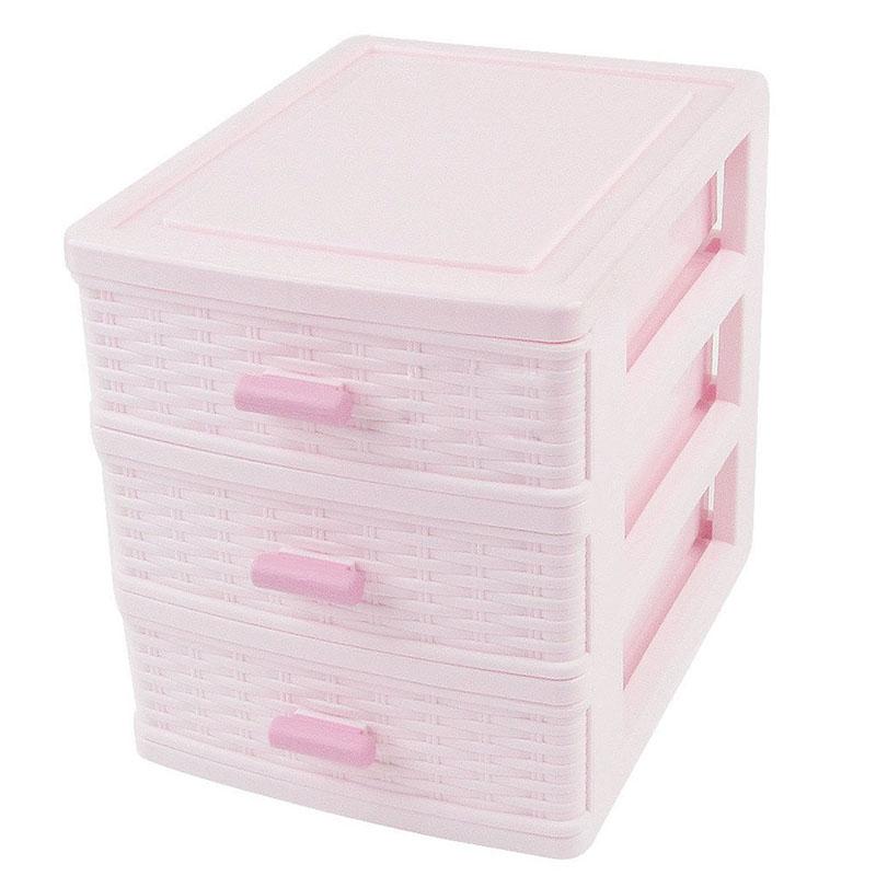 Plastic Drawer Designed 3 Compartment Jewelry Storage Box Pink