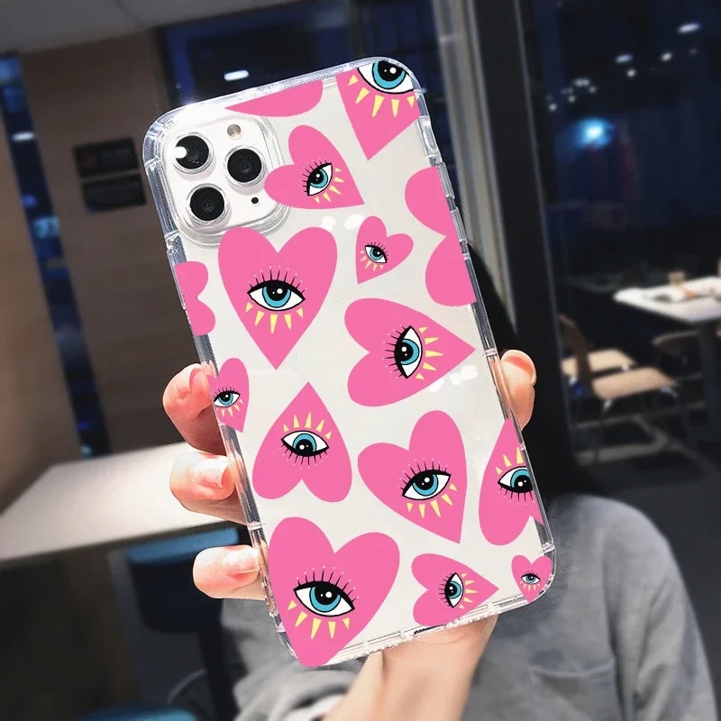 Turkish Lucky Blue Evil Eye Abstract Phone Case Transparent for IPhone 11 12 14 7 15 13 Pro X Max XR Plus Soft Shockproof Cover. 