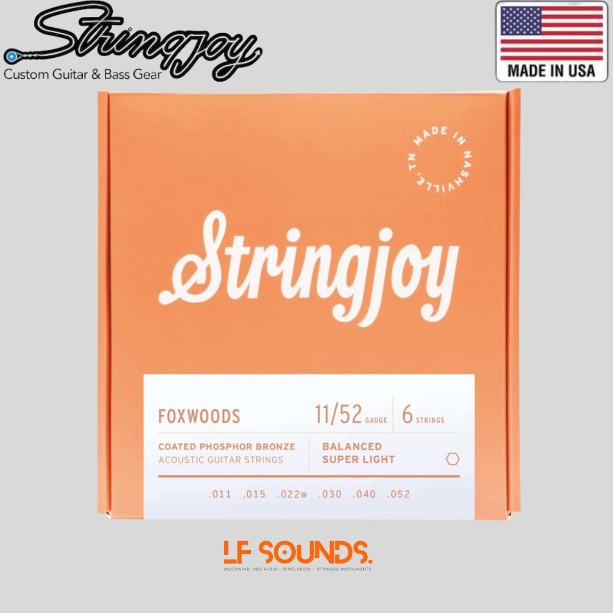 Stringjoy Foxwoods Coated Phosphor Bronze Acoustic Guitar Strings FW1152 , (Super Light Gauge - 11-52). 