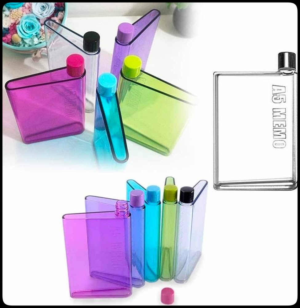 Notebook Water Bottle 350 ML - Flat Water Bottles for Handbag, Portable Flat Water Bottles for Travel