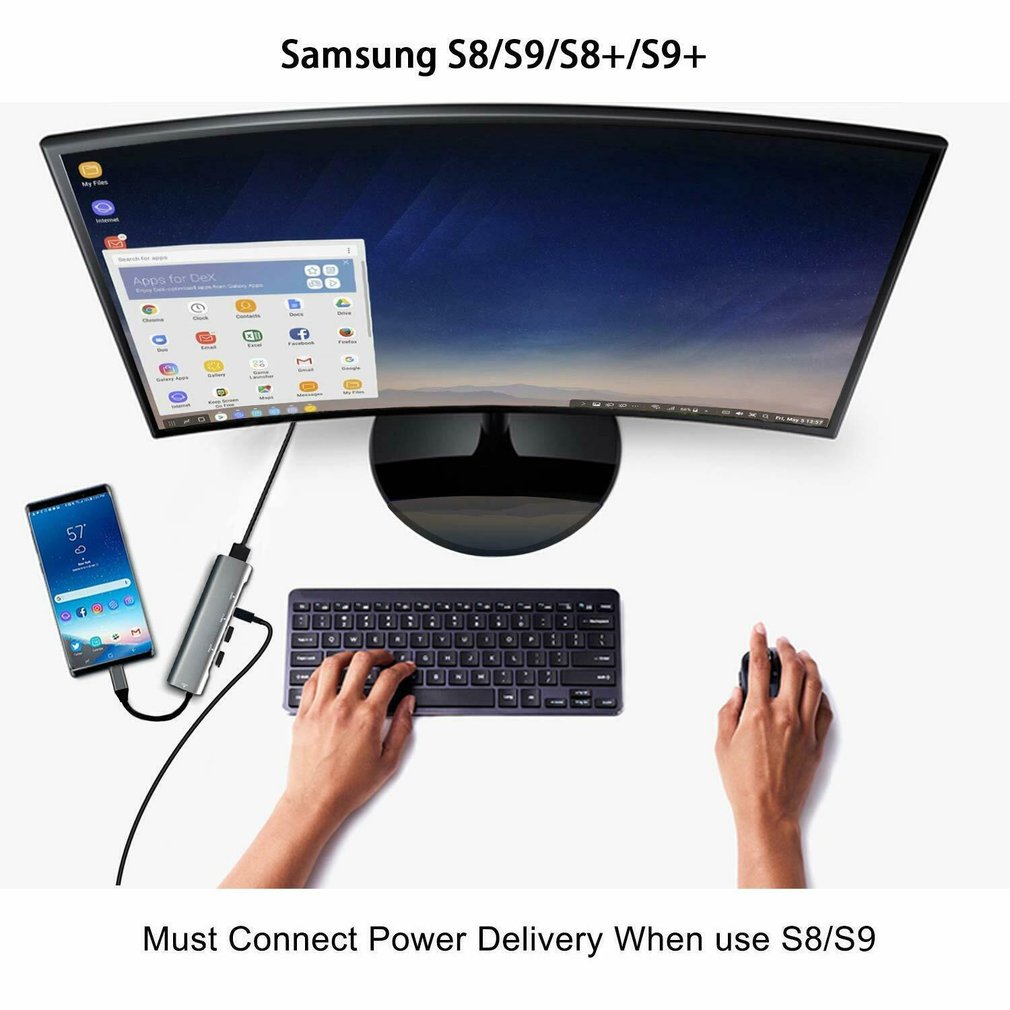 USB C To HDMI-compatible Adapter Hub For For Samsung Dex Station MHL For Galaxy S8 S9 S10/Plus 10/9 S4 S5E S6 Type C（4 in 1 Type-c）. 