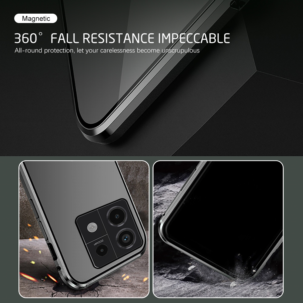 For Xiaomi Redmi Note 13 4G 5G and Note 13 Pro 4G 5G Double Sided Tempered Glass Magnetic Cover For Note13 Note13 Pro Note 13Pro Note13Pro Case Full Coverage Bumper Shell 360° Fall Resistance. 