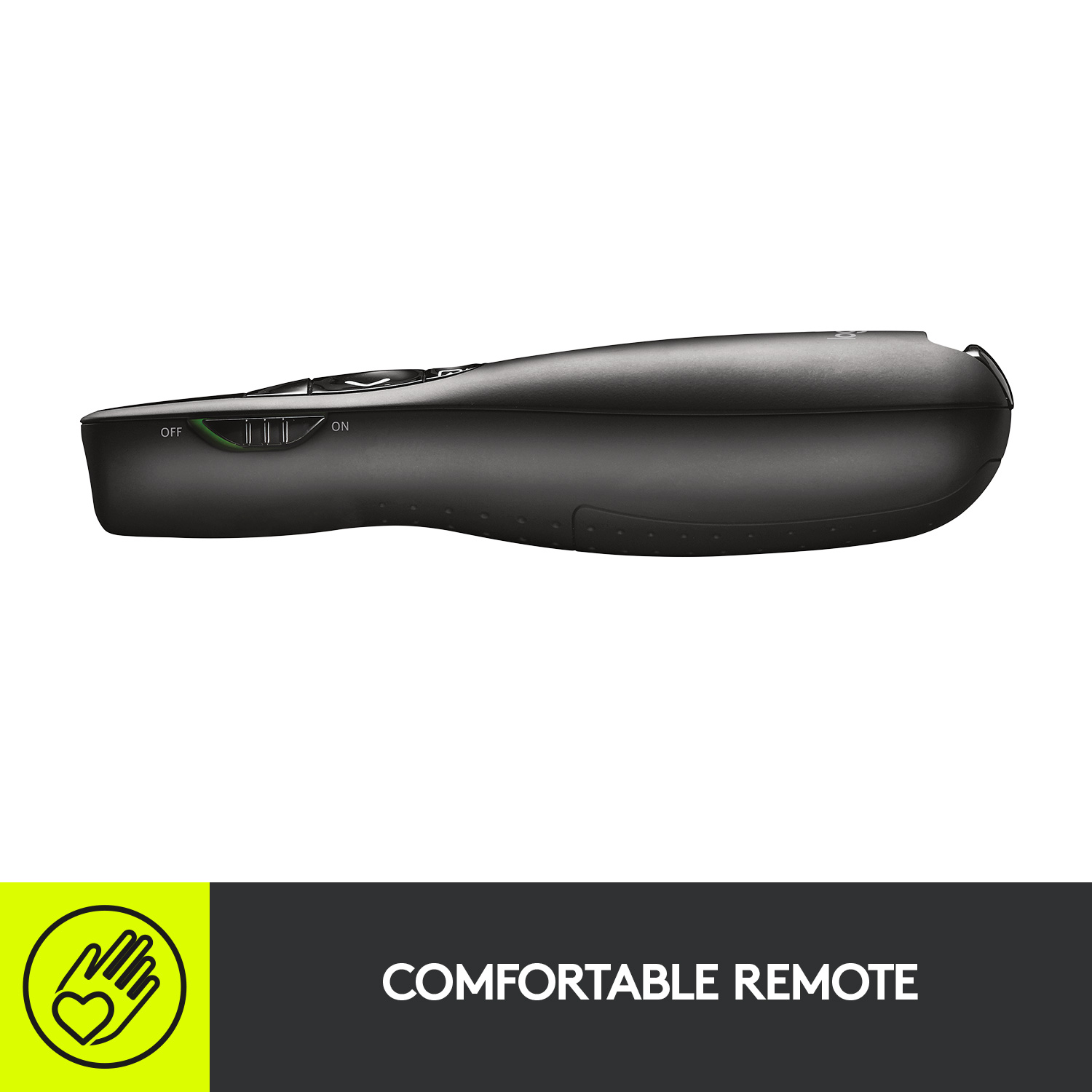 Logitech R400 Wireless Presentation Remote, 2.4 GHz, USB-Receiver, Red Laser Pointer, 15-Meter Operating Range, 6 Buttons, Intuitive Slideshow Control, Battery Indicator, PC - Black. 