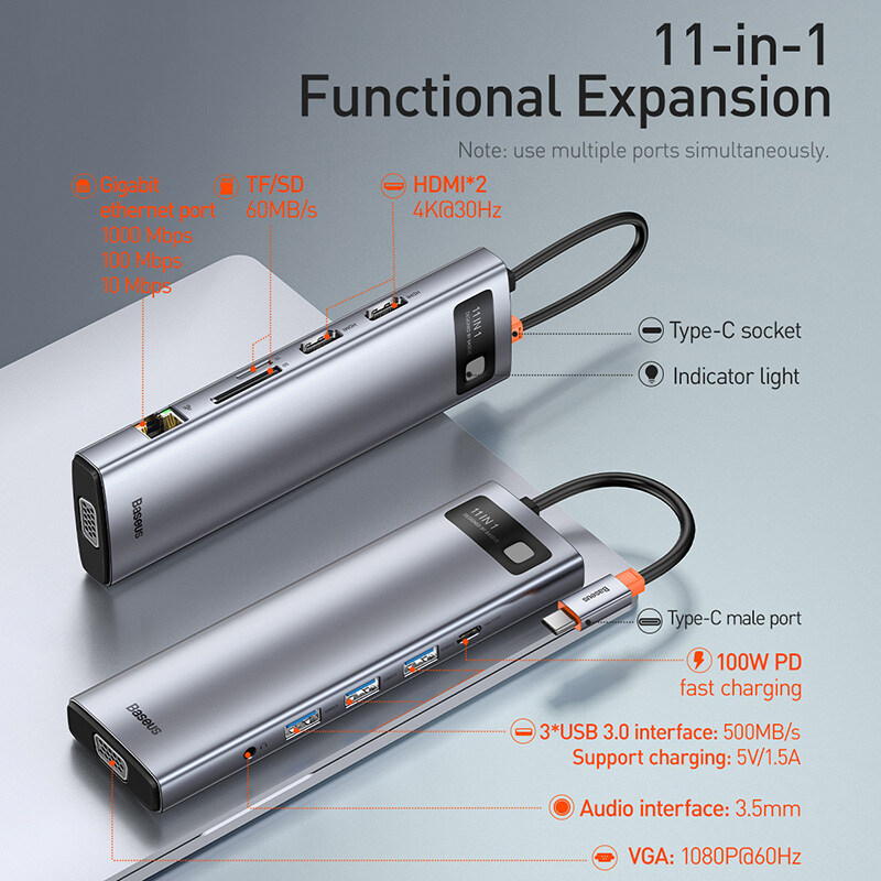 Baseus USB C HUB Type C to HDMI USB 3.0 PD Adapter SD TF slot RJ45 VGA 3.5mm Audio 4 in1 5 in1 6 in 1 8 in 1 9 in 1 11 in 1 Type C HUB Dock for MacBook Pro iPad Air 4 iPad Pro 2020 Air Notebook USB C Splitter. 