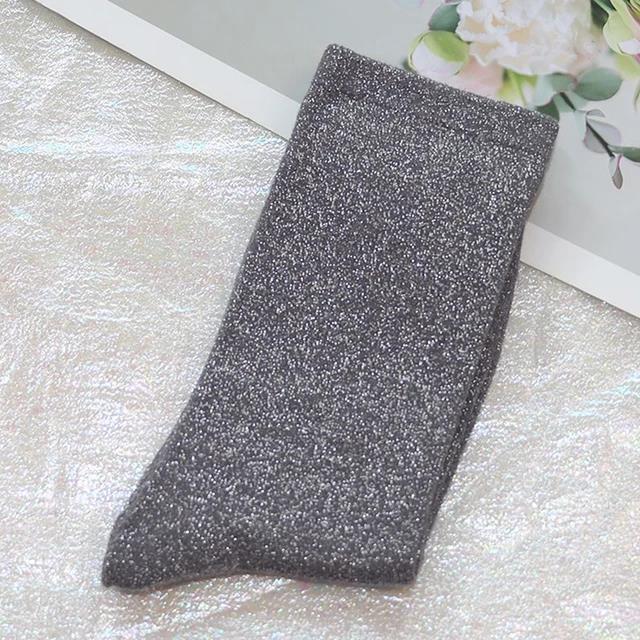 Candy Color Glitter Socks Women Harajuku Filigree Loose Socks Female Lingerie Bright Silver Silk Stockings Shiny Sequin Socks