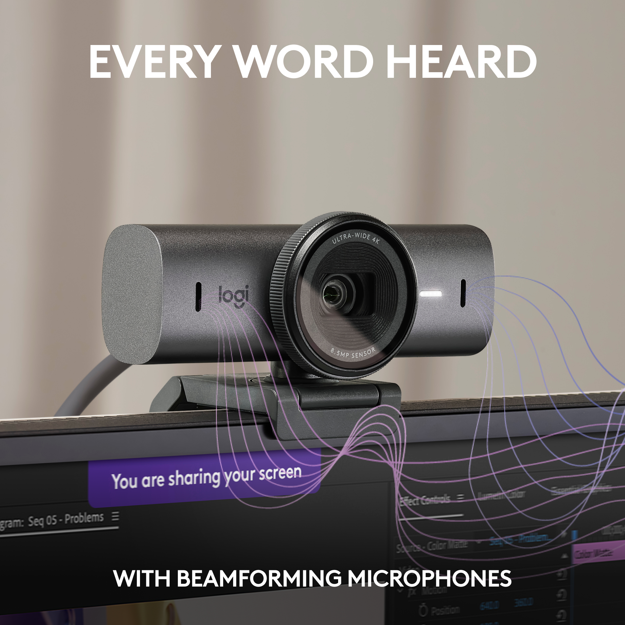 Logitech MX Brio Ultra HD 4K Streaming Webcam, 1080p at 60 FPS, USB-C, Webcam Cover, Works with Microsoft Teams, Zoom, Google Meet. 