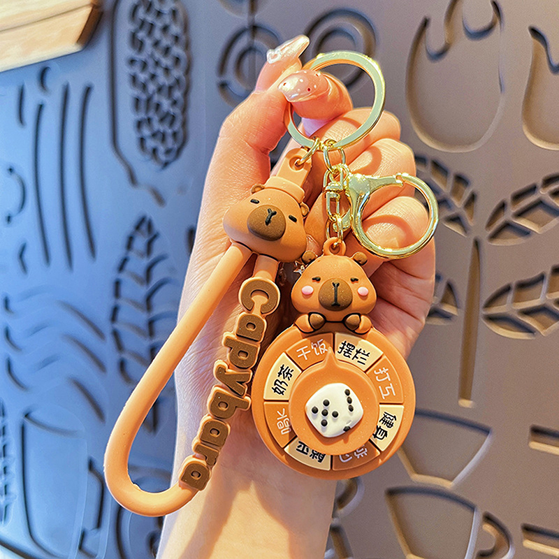 1PC PVC Simulation Capybara Rodent Pendant Capybara Spinning Happy Panda Spinning Wheel Keychain Cute Anime Keyring Fayshow. 