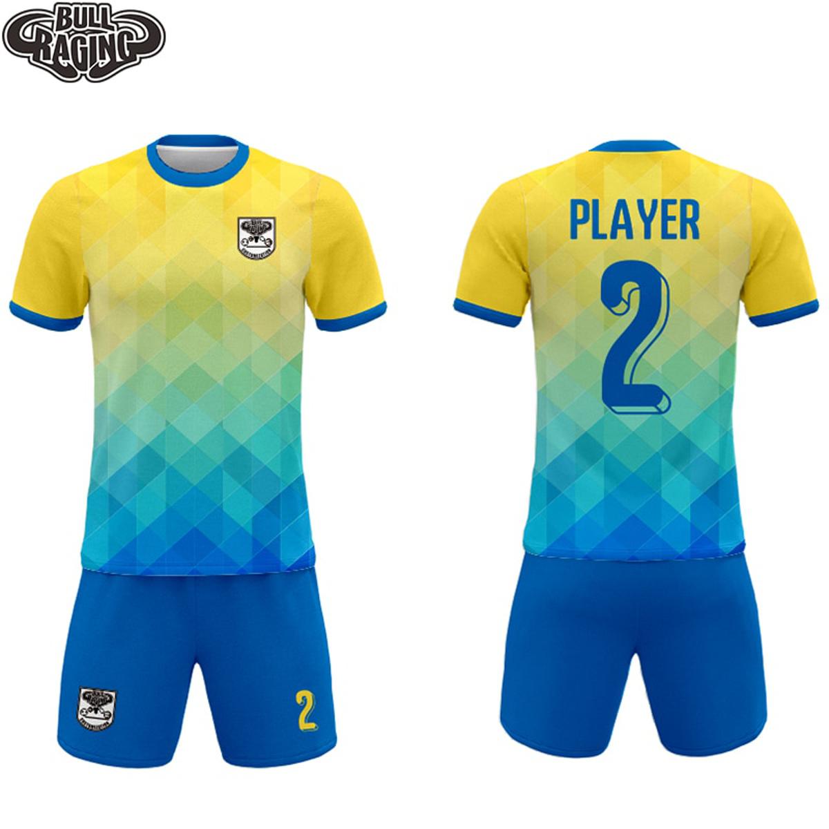 Blue Yellow Triangle Design Sublimation Printing Custom Personal Team Soccer Football Jersey Uniforms