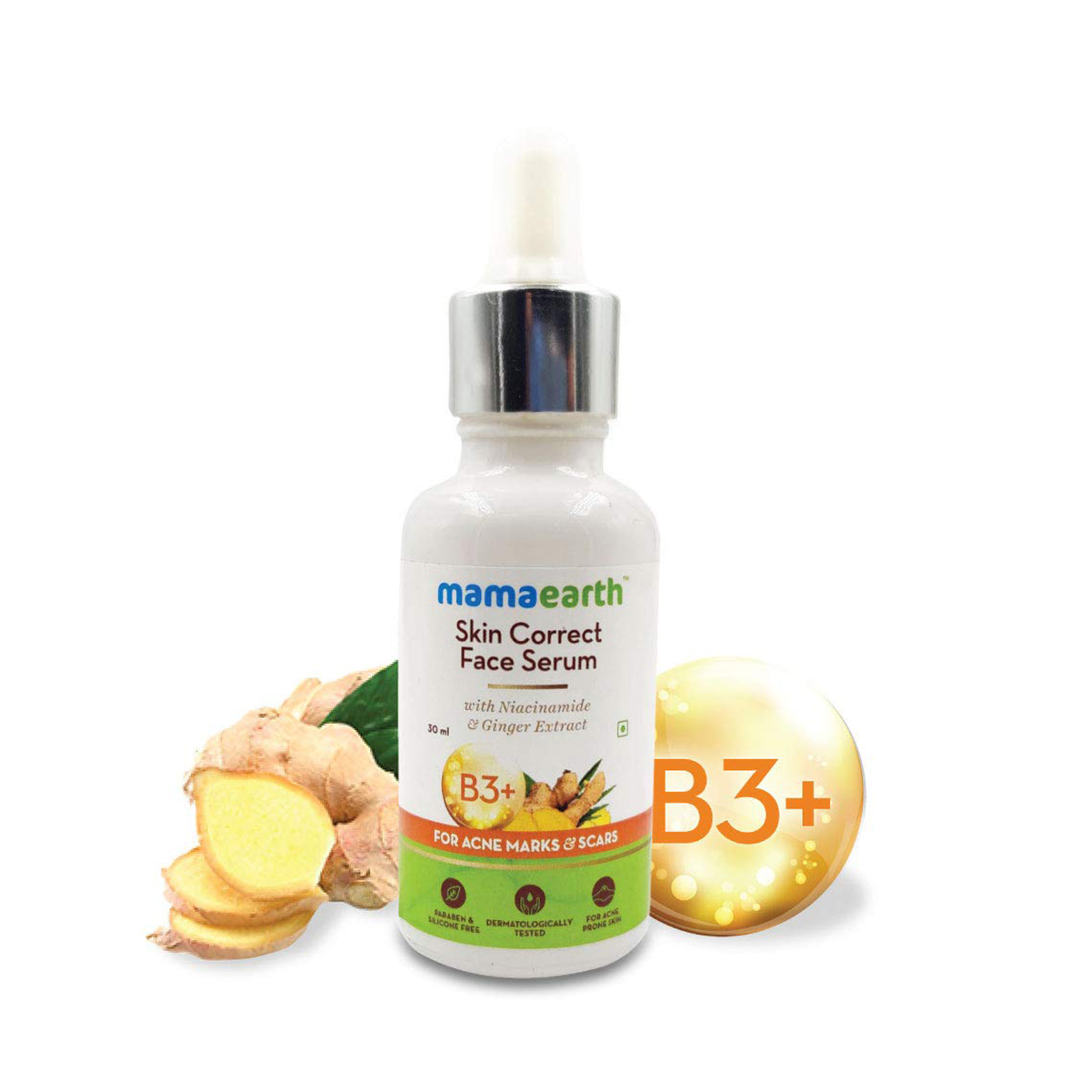 Mamaearth Skin Correct Face Serum with Niacinamide and Ginger Extract for Acne Marks & Scars - 30 ml. 