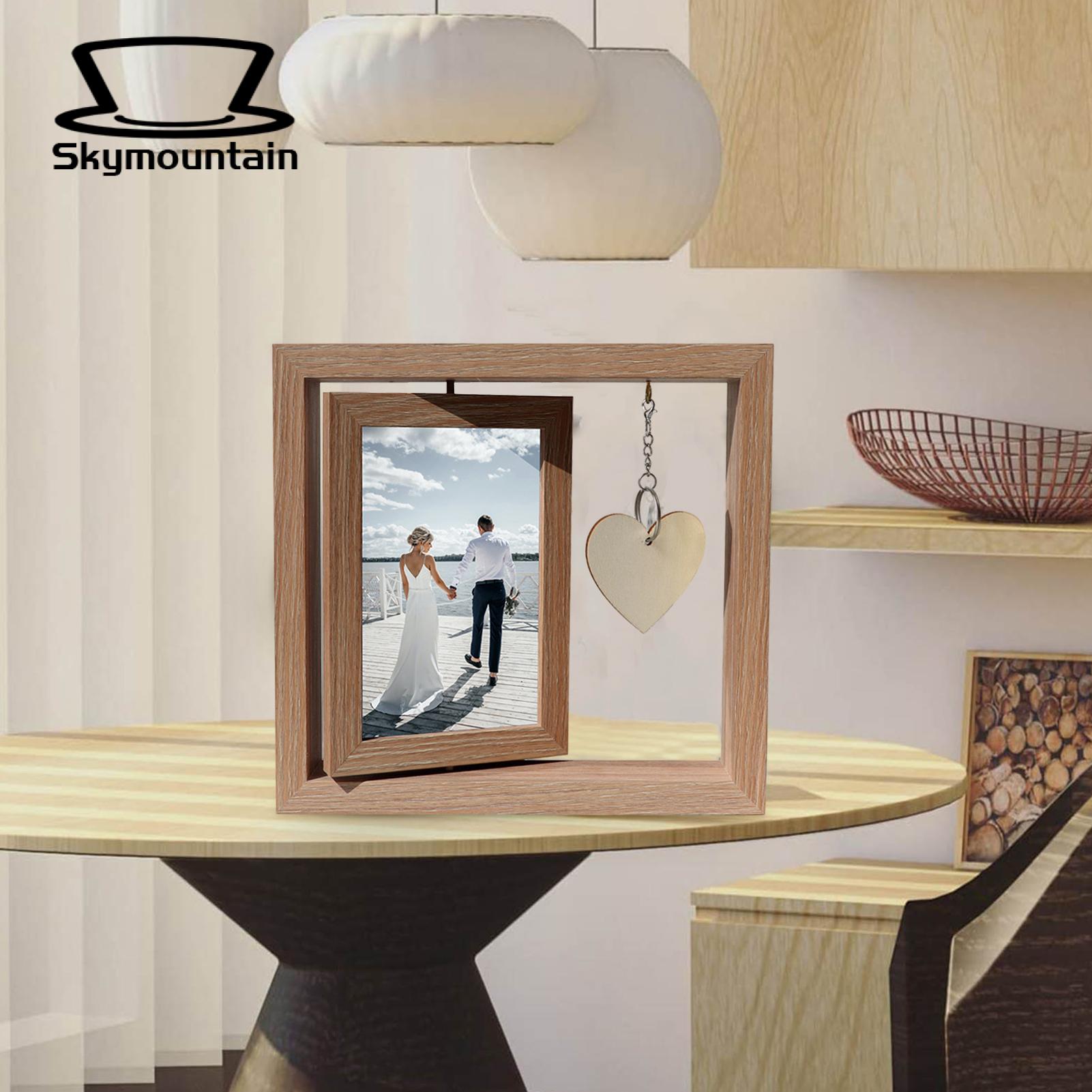 Office Desk Photo Display Double Sided Rotating Wooden Picture Frame with Engd art Pendant Perfect Gift for Dad Husband Photo Frame. 