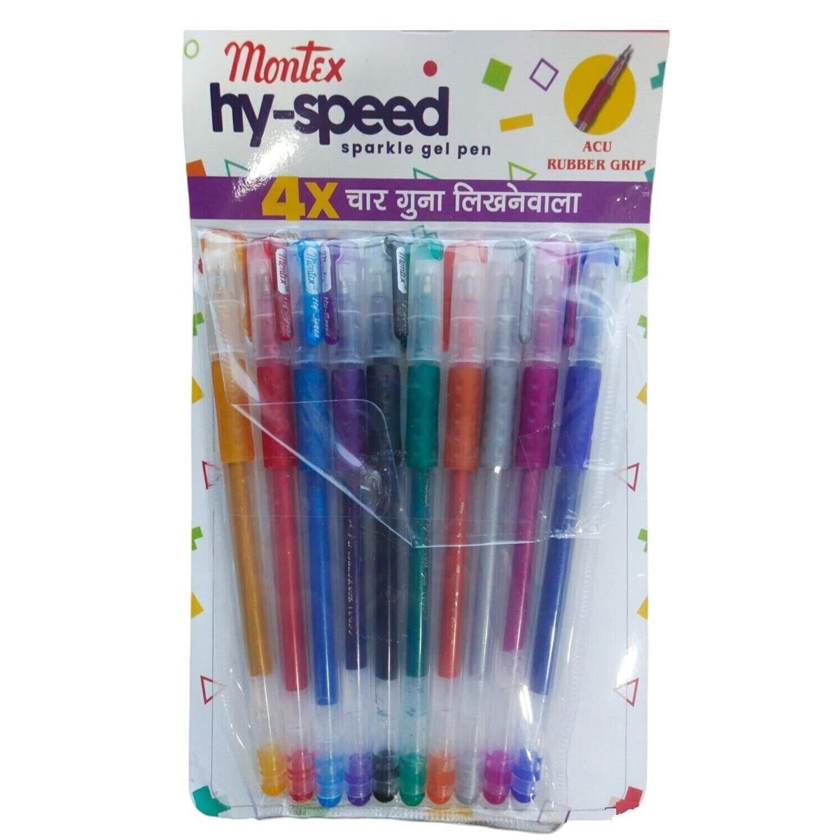 MONTEX HY SPEED SPARKLE GEL PEN Pack Of 10 Colours Pcs