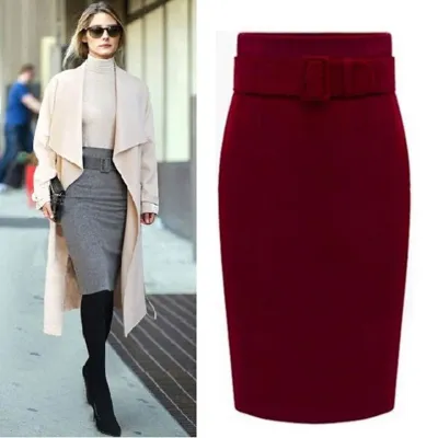 Plus size high cheap waisted midi pencil skirt