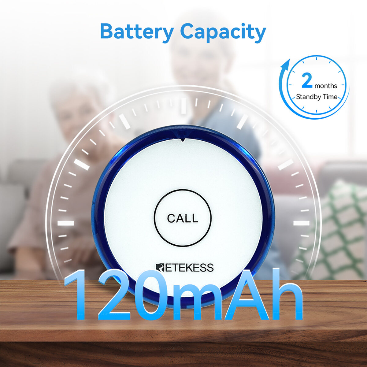 Retekess TH012 Wireless WiFi Call Button Smart SOS Button for Caregiver Pager 20m for Elderly Patients by Connecting Mobile APP or Retekess WiFi Receiver. 