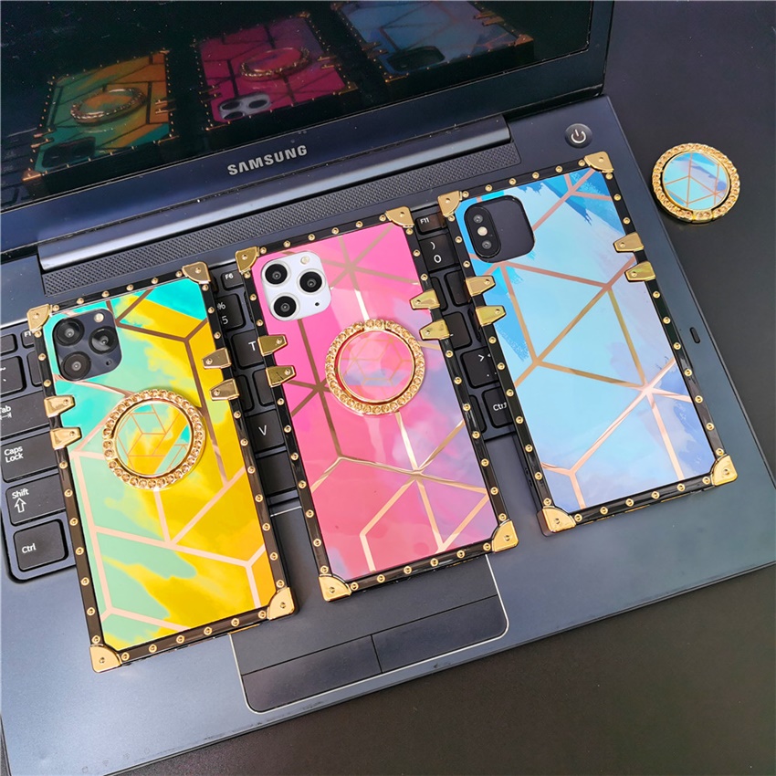 Luxury Glitter Gradient Geometric Square Cover Case For Xiaomi Redmi Note 11 PRO 10 PRO MAX 9 9A 9C 10 10A 10C POCO X3 GT M3 M4. 