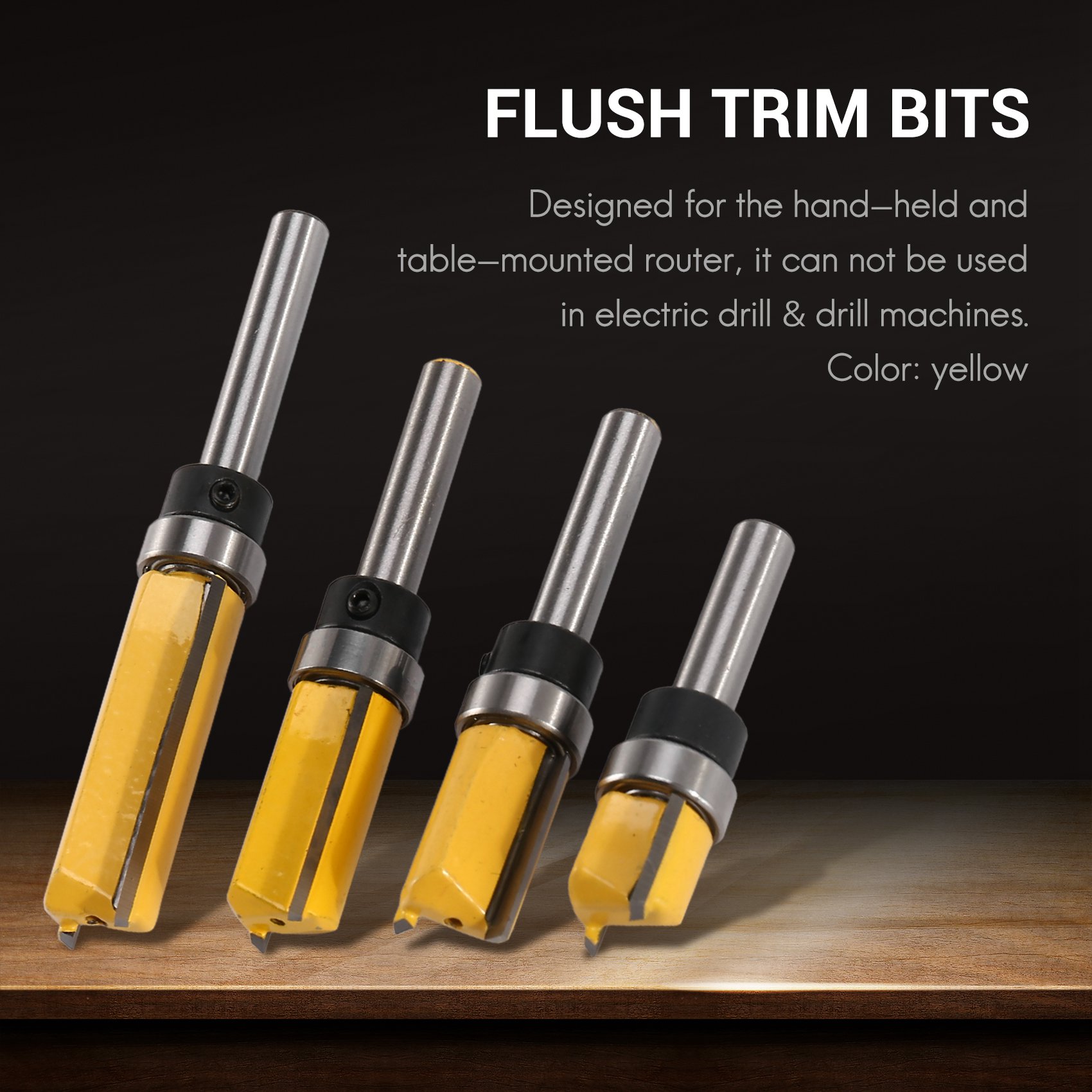 4Pcs Flush Trim Router Bits Top Bearing Router Bit 1/4 inch Shank. 