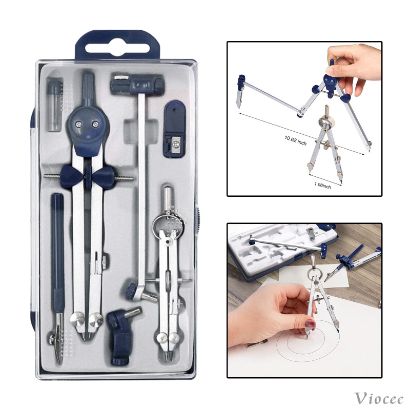 [12] 7Pcs/Set Professional Metal Compass with Wheel and Lock for Geometry, Drafting, Math, Drawing