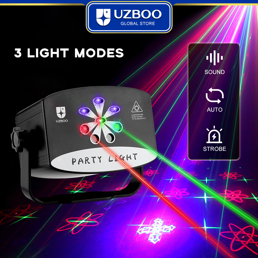 UZBOO 128/64 Pattern Laser Stage Lights DJ Disco Lamp Party Projector Lights Sound Activated Strobe Lights RGB Laser Projector For Birthday Wedding KTV Bar Concert USB Plug. 
