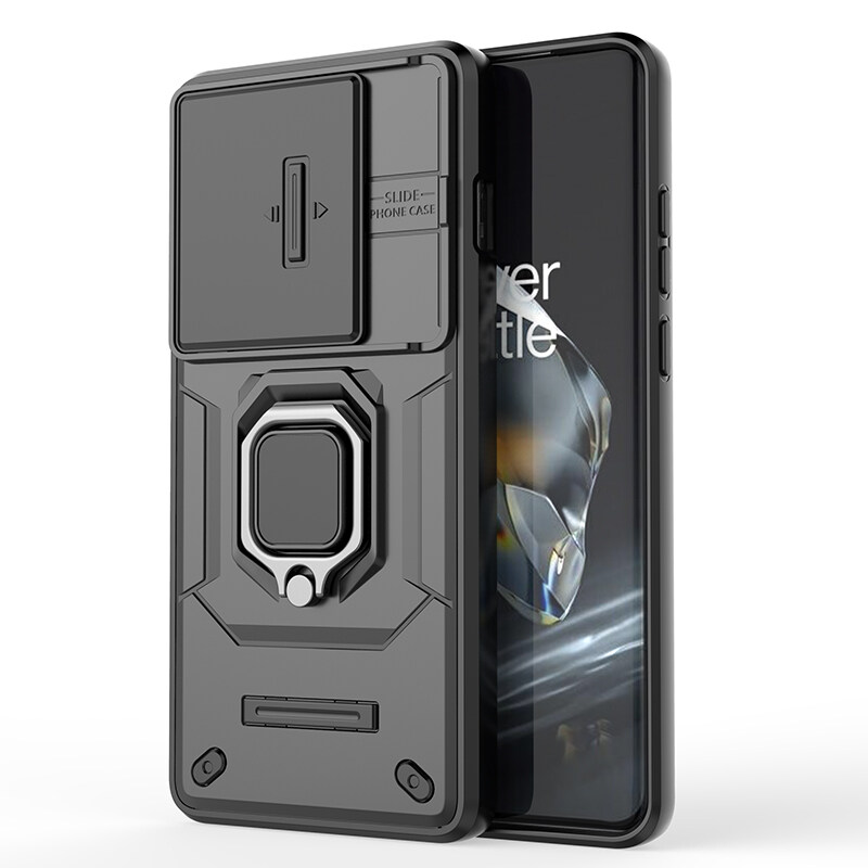 For OnePlus 12 5G Case With Slide Camera Cover Built in 360° Rotate Ring Stand Kickstand Full-Body Rugged Shockproof Protective Phone Cover