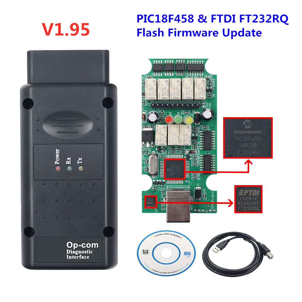 Newest OPCOM V2021 200603a For Opel V1.95 PIC18F458 with FTDI FT232RQ Chip OBD2 Scanner Tool Flash Firmware Update Untill 2021. 