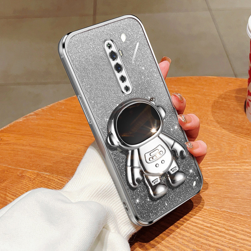 New Phone case For OPPO Reno2 / Reno2 F / Reno2 Z / Reno3 Back cover Electroplated astronaut phone holder Sparkling powder protection camera Phone cases