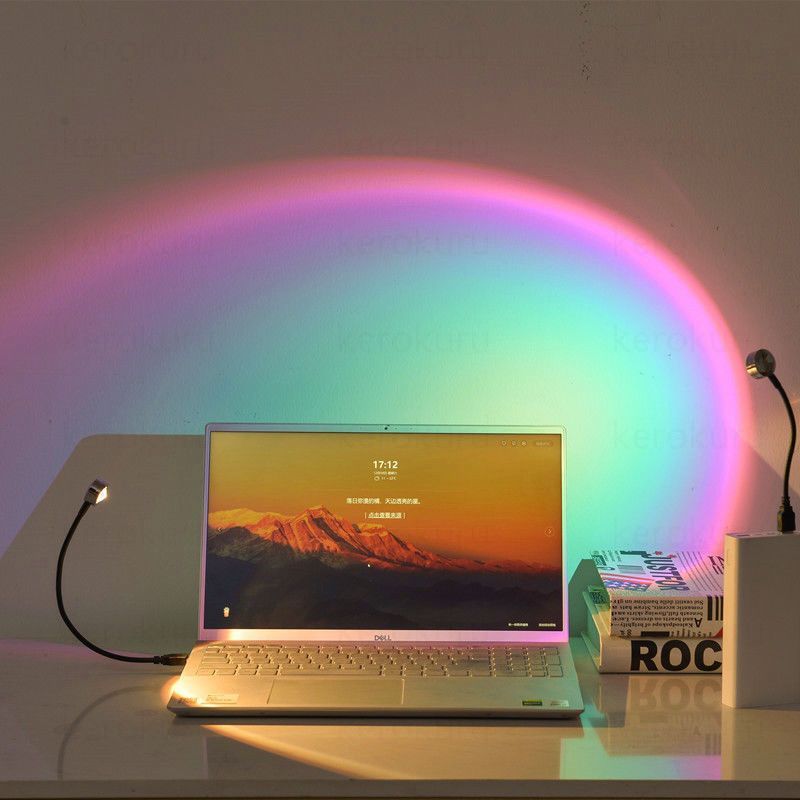 USB Sunset Night Light Mobile Phone Self Photography Laptop Light LED Rainbow Neon Night Light Projector Photography Wall Atmosphere Light. 