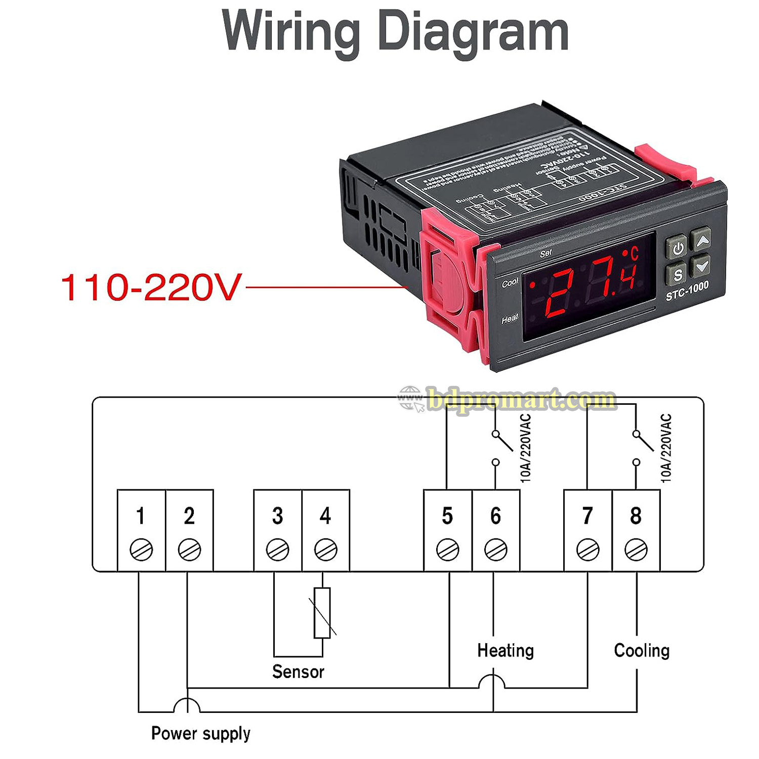 220V STC-1000 Digital LCD Temperature Controller Sensor for Poultry Farm Aquarium Hatching Seafood machine electronic Thermostat Control. 