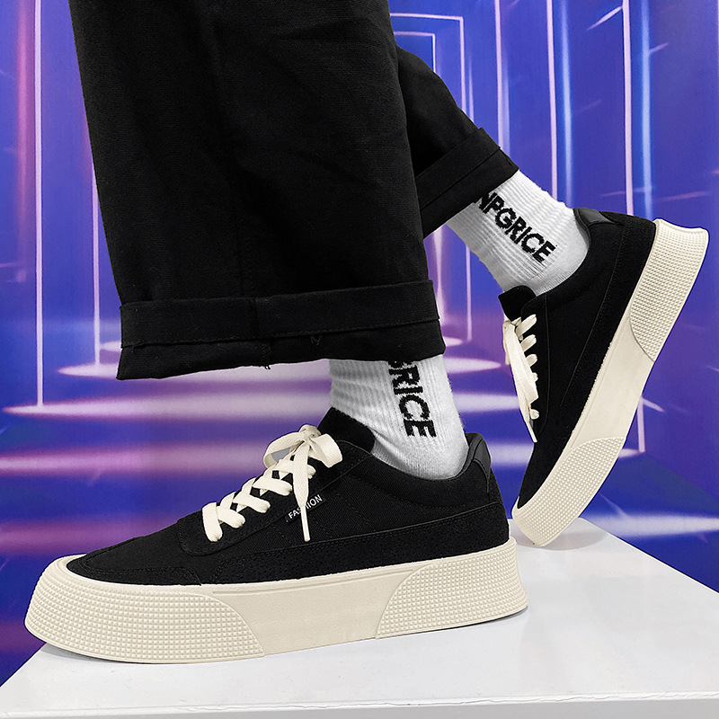 2023 Spring New Men's Shoes Street Shooting Niche Canvas White Shoes Low-Top Platform Hight Increasing Board Shoes Men's One Piece. 