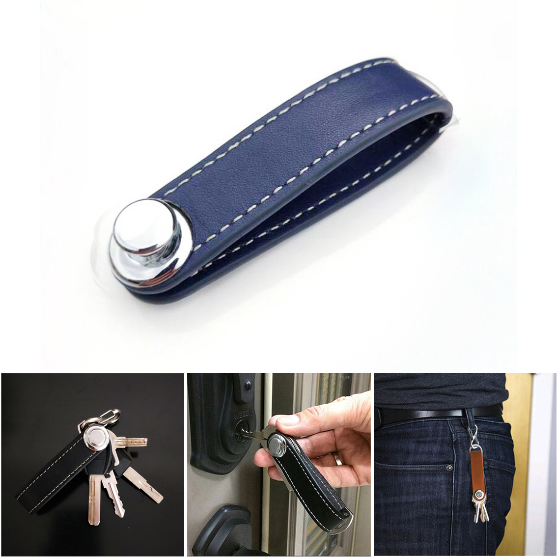 Smart Key Organizer Keychain Leather Compact Key Holder Secure Locking Mechanism Pocket Key Chain Stainless Steel. 