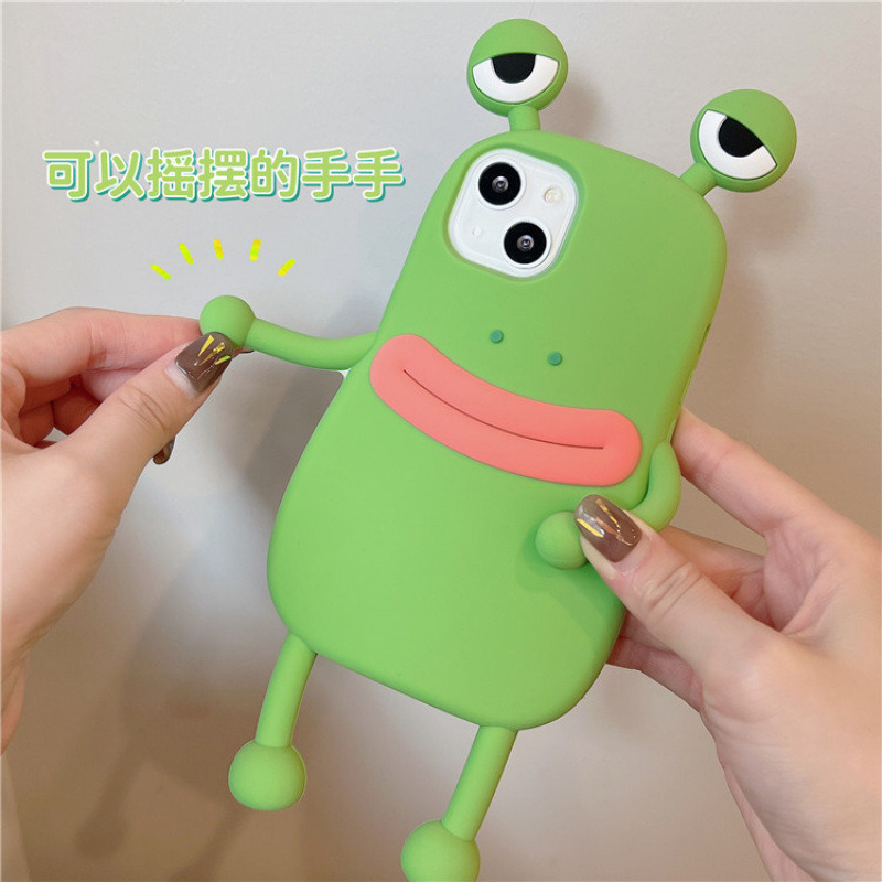 Sroof  Case  For iPhone 6 7 8 11 12 13 14 15 16 Pro 7 8 14 15 Plus 12 Mini 13 Mini X XR XS Max Fun and funny cartoon cute green frog silicone soft shell anti drop phone case back cover. 