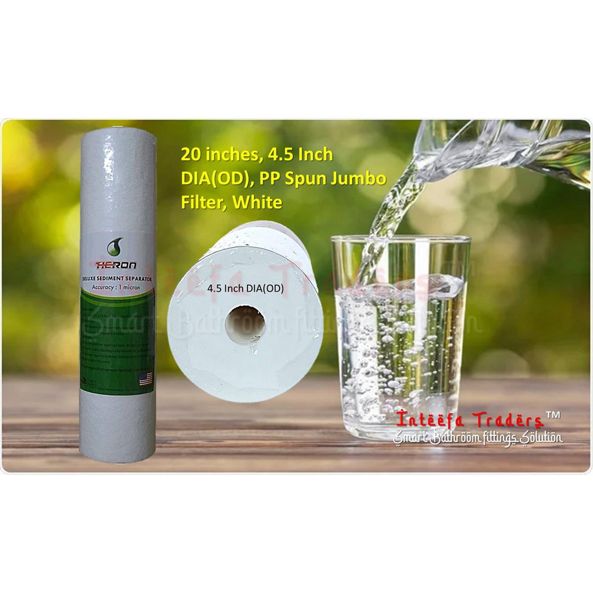 20 Inch 5 Micron PP Cotton Filter Jumbo Spun Filter Cartridge Size 4.5 Inch DIA 20" PP Sediment Filter Cartridge For Reverse Osmosis Commercial Water Purifier Pre-filter-Pack of 1 - Water Jar