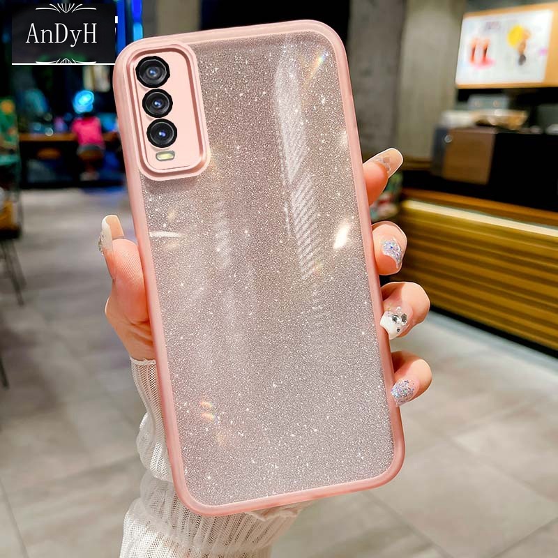 AnDyH Phone Case for Vivo Y20 2021 Y20i Y20S G Y12S 2021 Y20A Y12A Y3S Vivo 2026 V2029 V2038 V2044 V2033 V2042 V2069 V2039 V2068 V2027 V2032 High End Flash Powder Gradient Transparent All Inclusive Camera Protection Casing