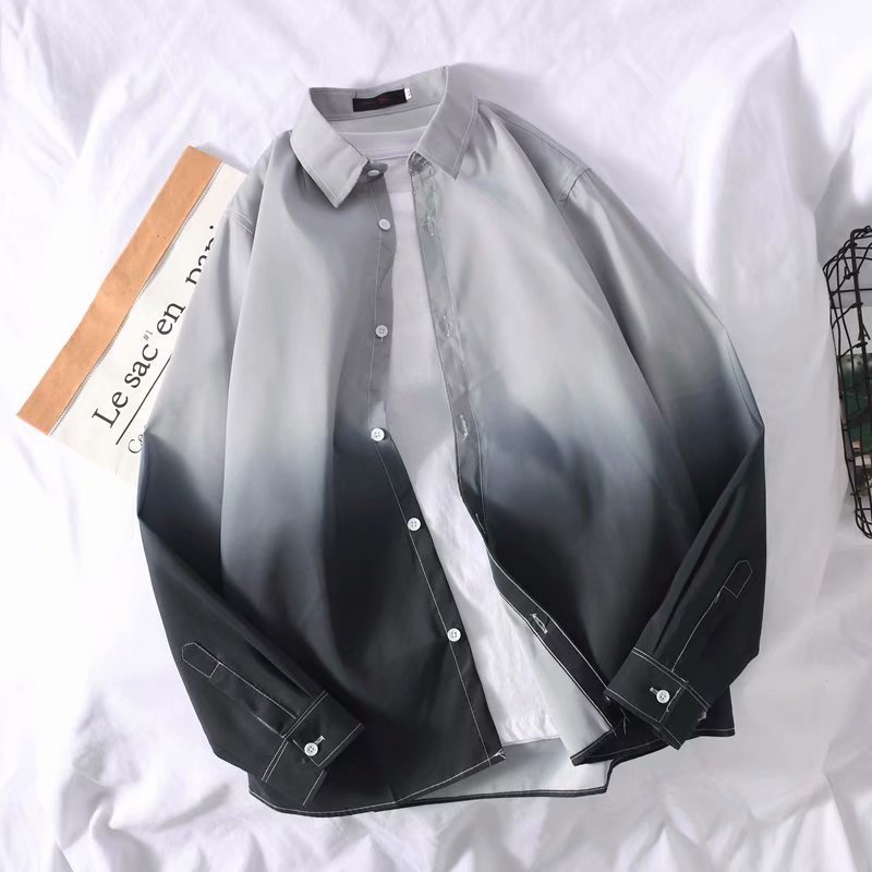 2023 Japanese Gradient Long Sleeve Shirt Boys Korean Version Trend Ruffian Handsome Shirt Casual Autumn Jacket Inches