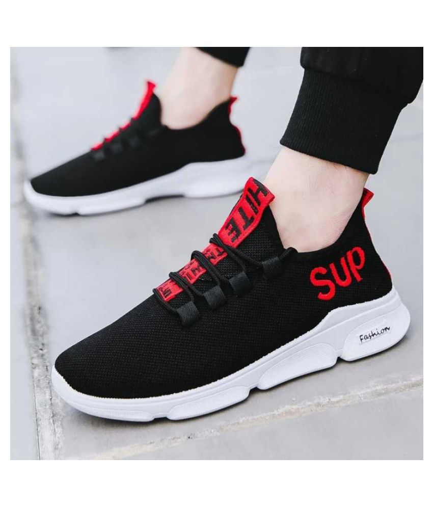 New - Sup: Fancy Black With Red Running Shoes For Men