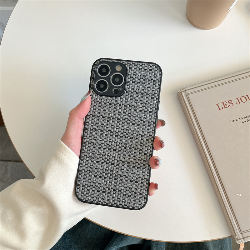 Luxury Grid Grid Cloth Woven Breathable Colour Phone Case For iPhone 15 14 13 12 11 Pro Max X XR XS Max SE 2 7 8 Plus Soft Cover. 