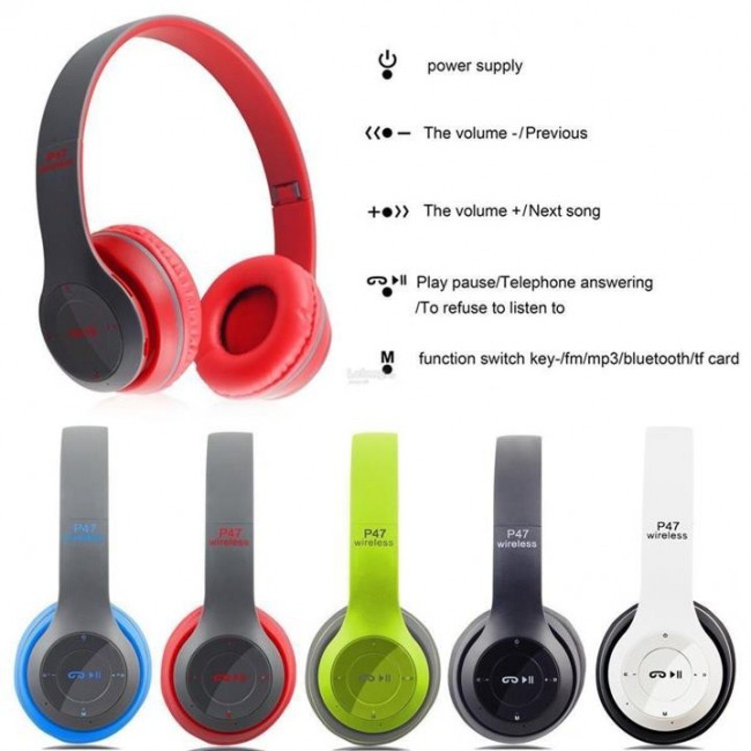P47 Wireless Bluetooth Headphone Earphone with SD Card Slot