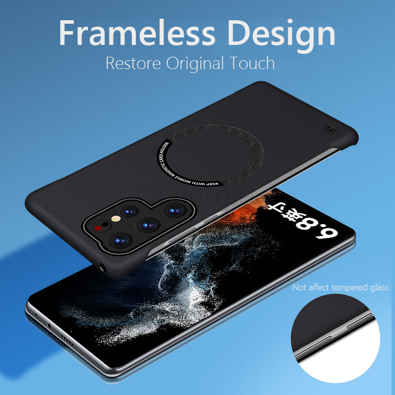 Frameless Magnetic For Magsafe Slim Case For Samsung Galaxy S24 Ultra Plus S24Ultra 5G Wireless Charging Hard Back Cover. 