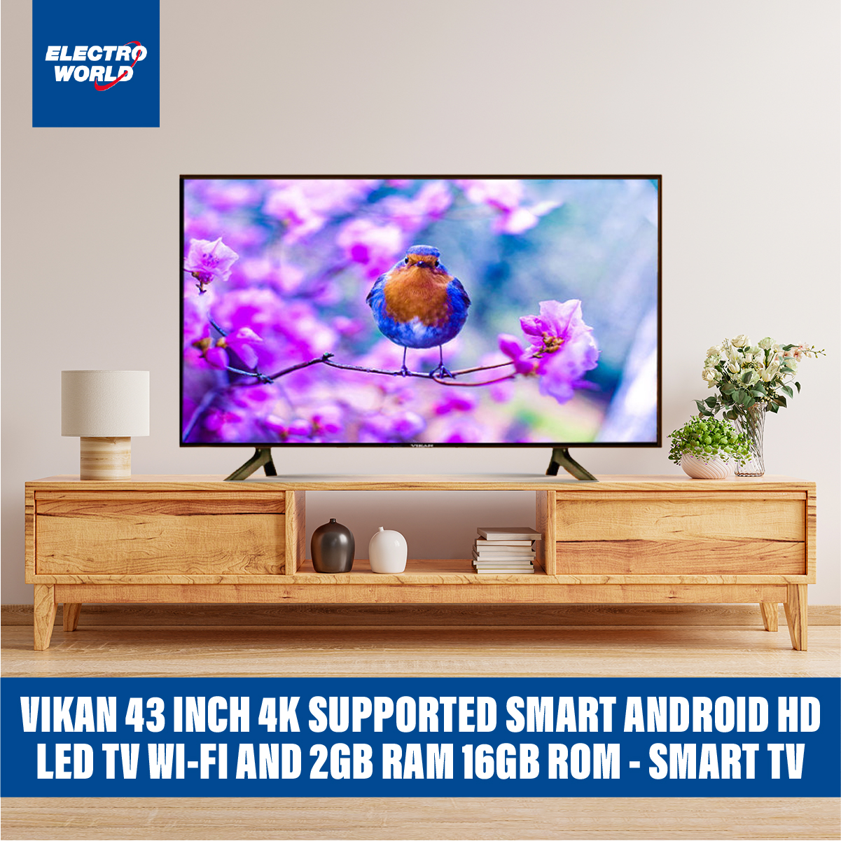 Vikan 43 Inch 4k Supported Smart Android HD LED TV Wi-Fi and 2GB RAM 16GB ROM - Smart Tv. 